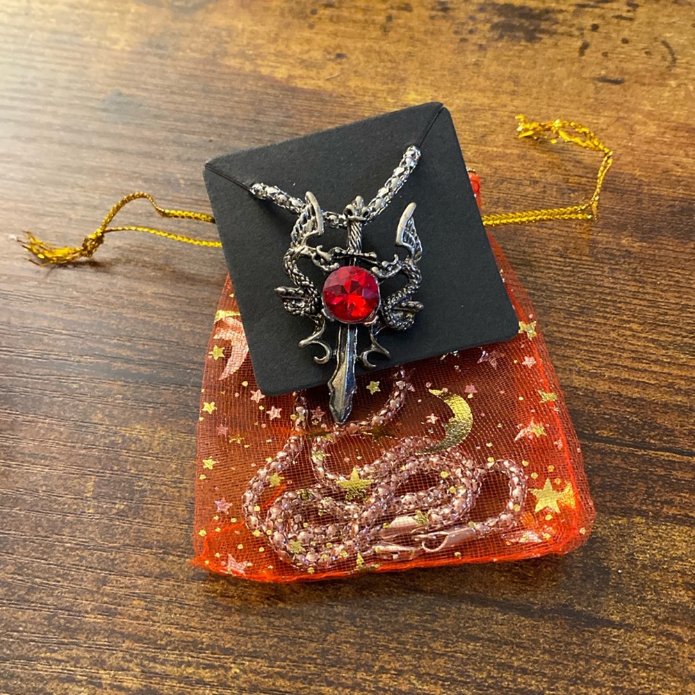 Dragon, Dagger, and  Red Crystal necklace